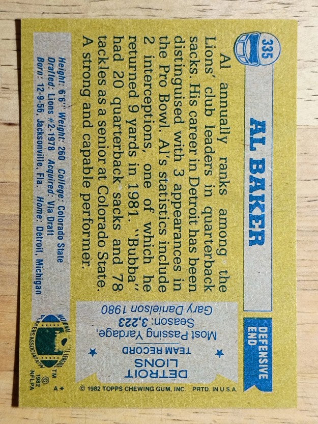 1982 Topps #335 Al(Bubba) Baker