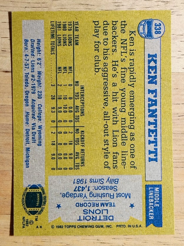 1982 Topps #338 Ken Fantetti