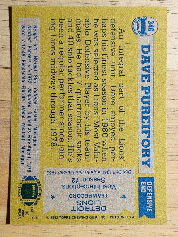1982 Topps #346 Dave Pureifory