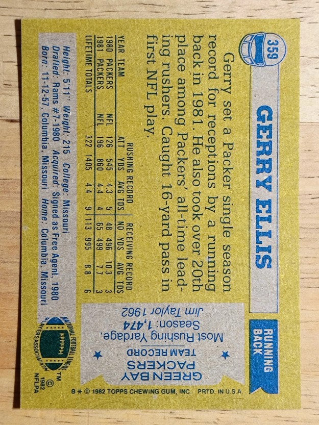 1982 Topps #359 Gerry Ellis