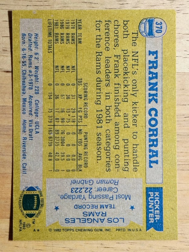 1982 Topps #370 Frank Corral