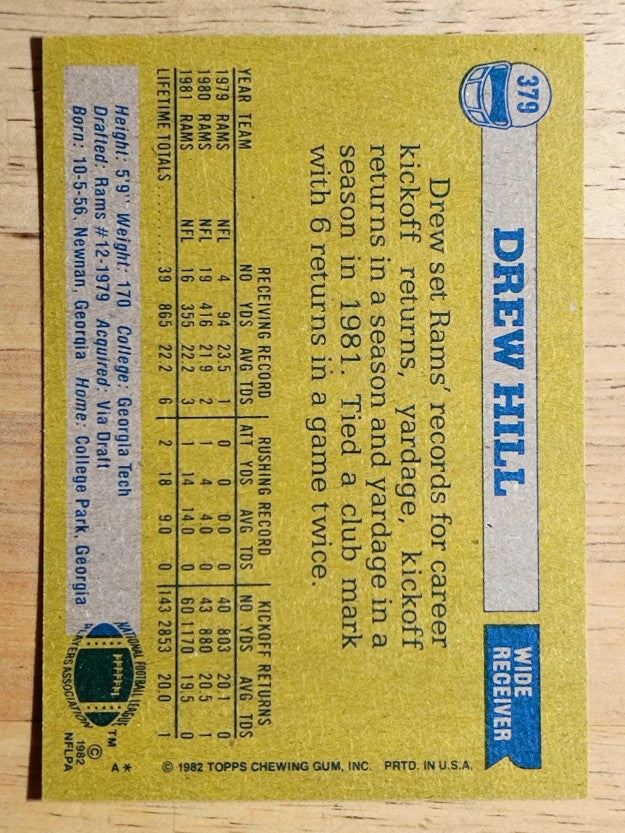 1982 Topps #379 Drew Hill RC