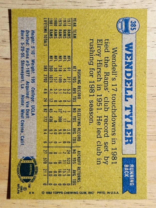 1982 Topps #385 Wendell Tyler