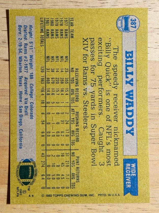 1982 Topps #387 Billy Waddy