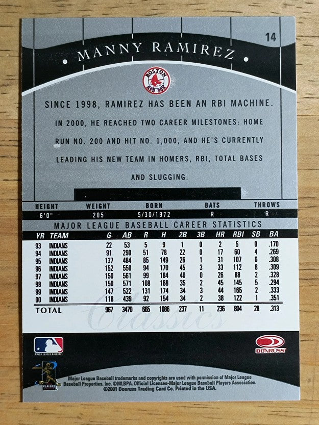 2001 Donruss Classics #14 Manny Ramirez Sox