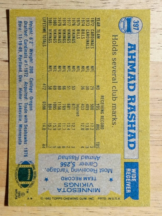 1982 Topps #397 Ahmad Rashad