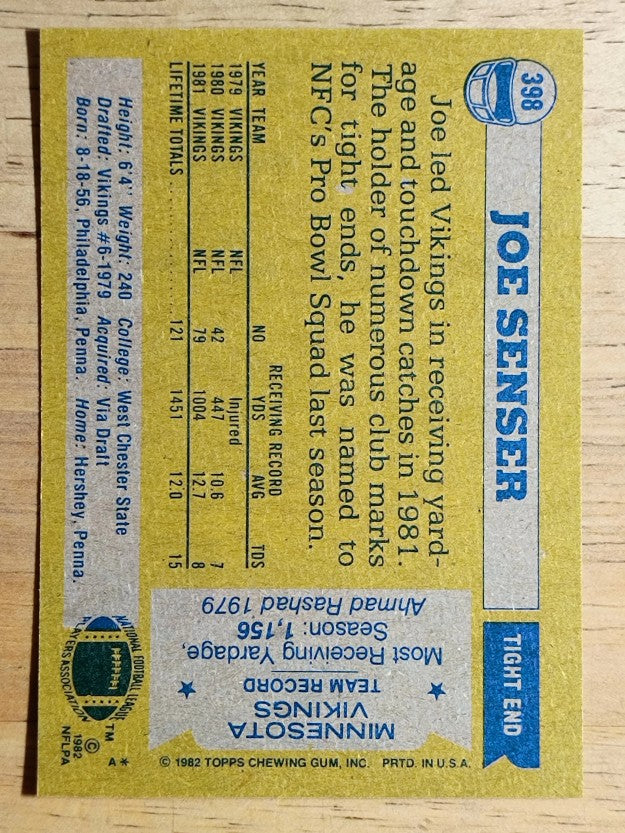 1982 Topps #398 Joe Senser