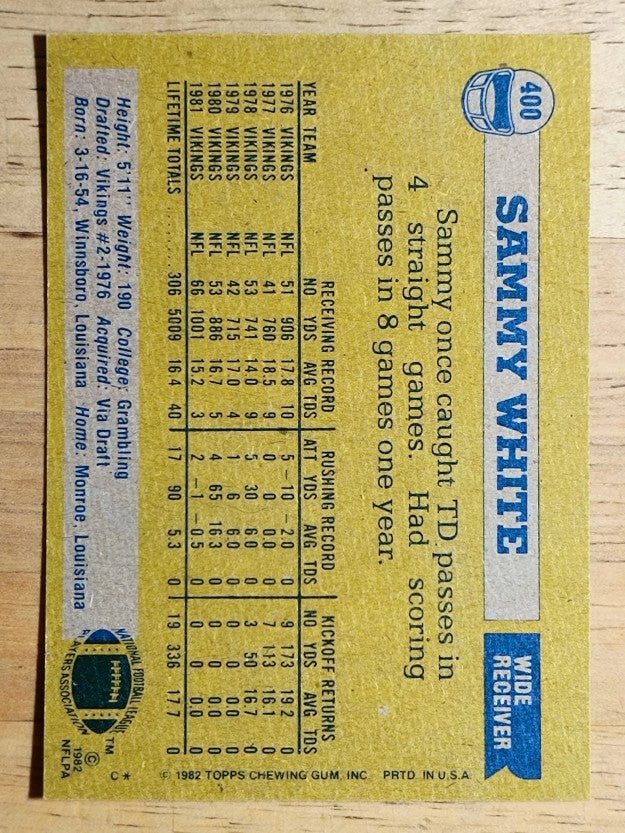 1982 Topps #400 Sammie White