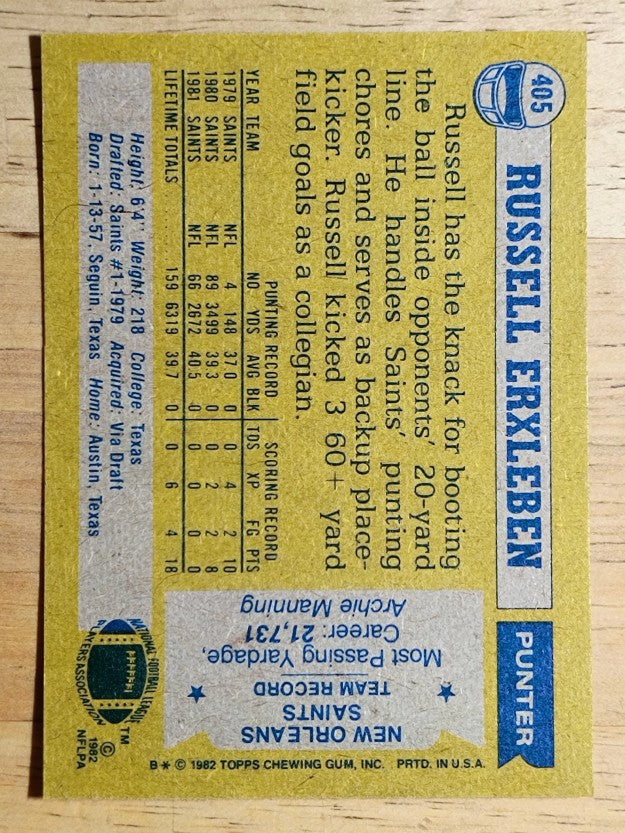 1982 Topps #405 Russell Erxleben