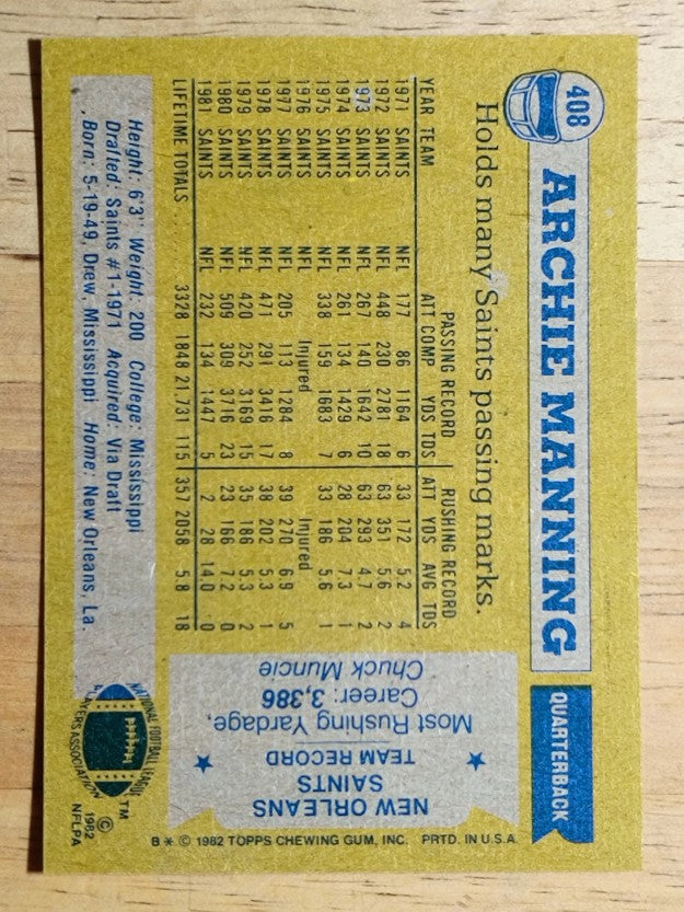 1982 Topps #408 Archie Manning