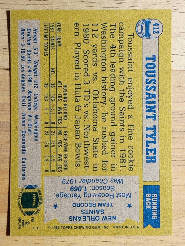 1982 Topps #412 Toussaint Tyler