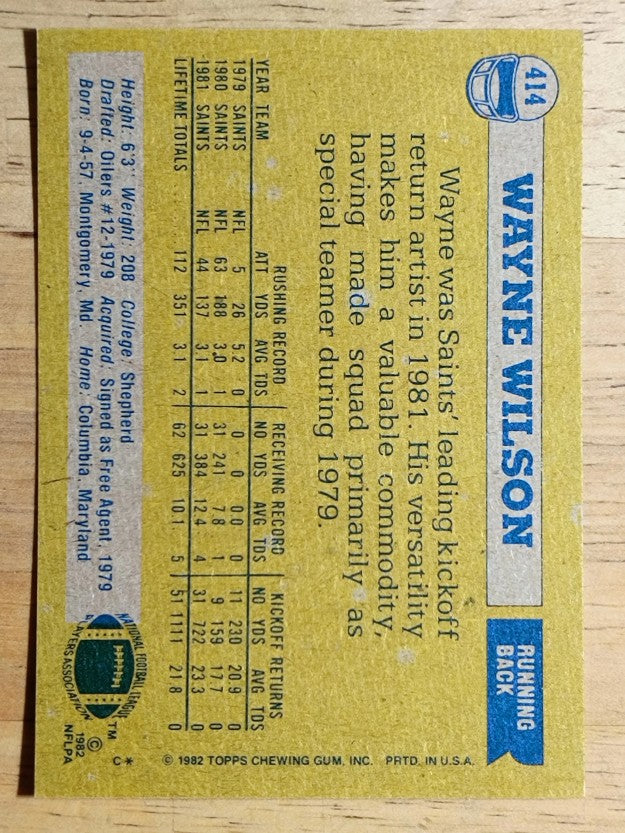 1982 Topps #414 Wayne Wilson