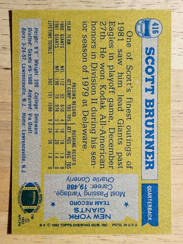 1982 Topps #416 Scott Brunner RC