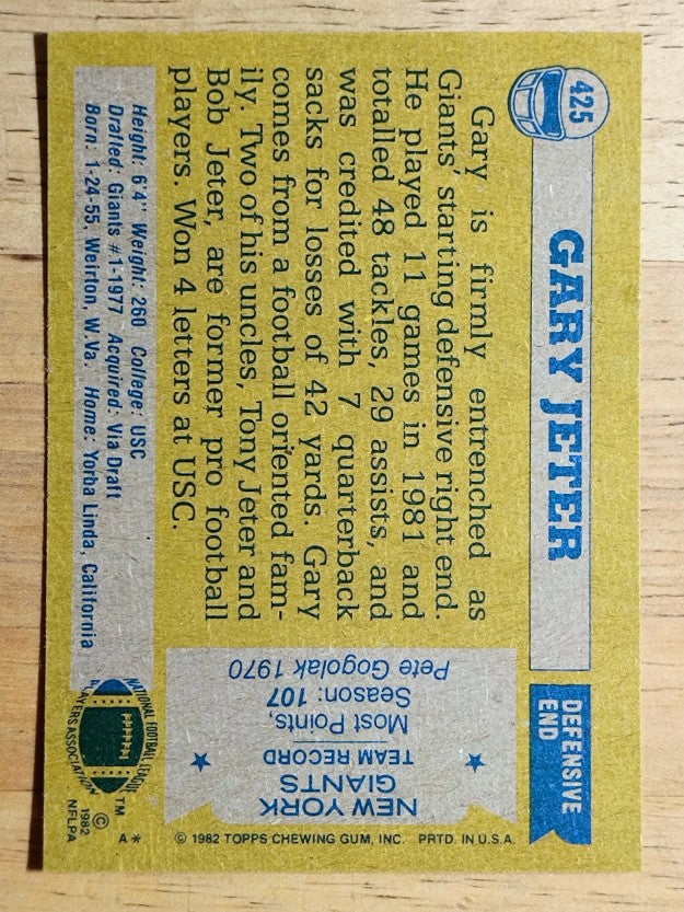 1982 Topps #425 Gary Jeter