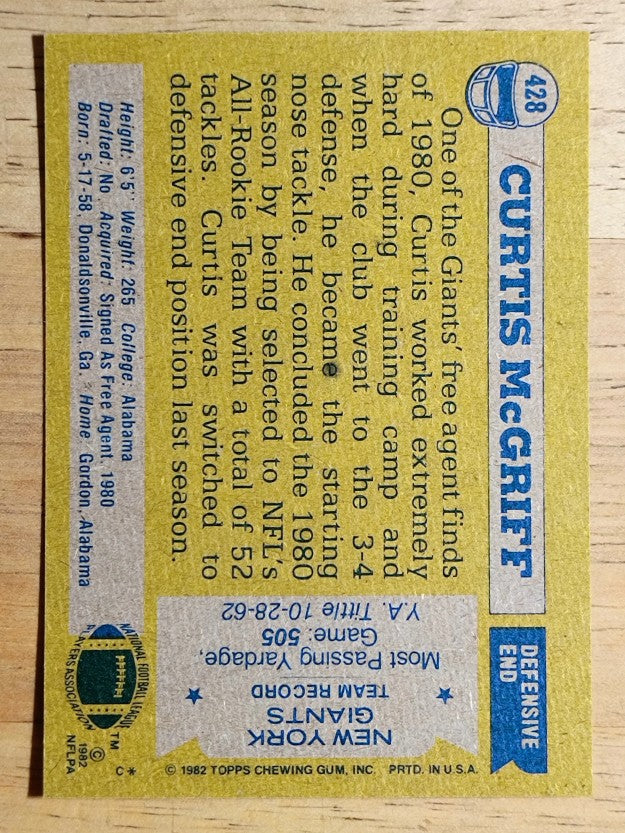 1982 Topps #428 Curtis McGriff