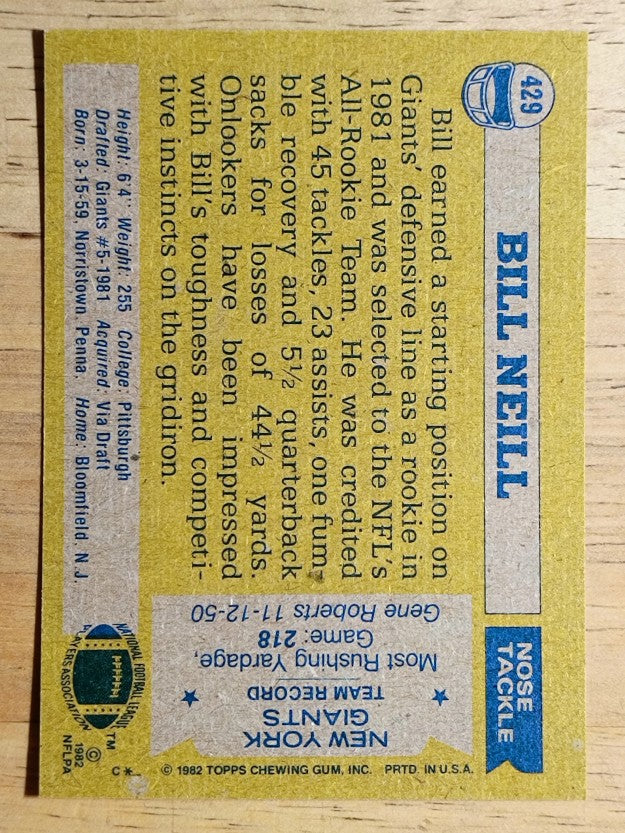 1982 Topps #429 Bill Neill
