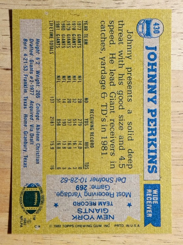 1982 Topps #430 Johnny Perkins