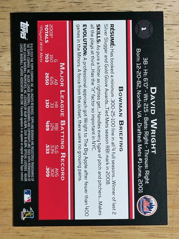 2009 Bowman Gold #1 David Wright