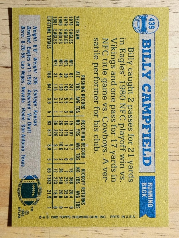 1982 Topps #439 Billy Campfield