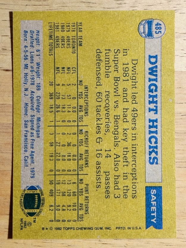 1982 Topps #485 Dwight Hicks RC