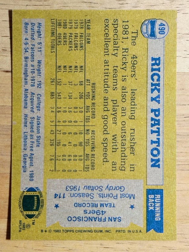 1982 Topps #490 Ricky Patton
