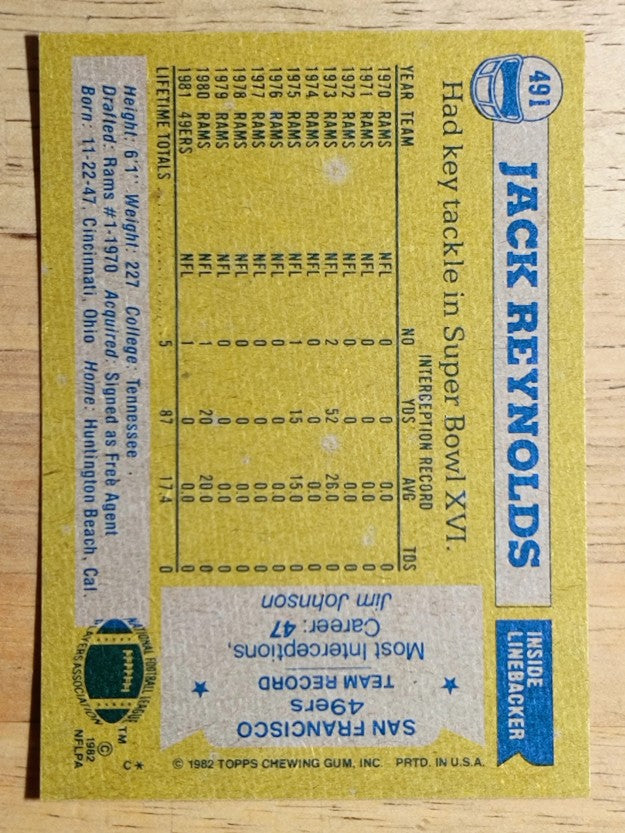 1982 Topps #491 Jack Reynolds