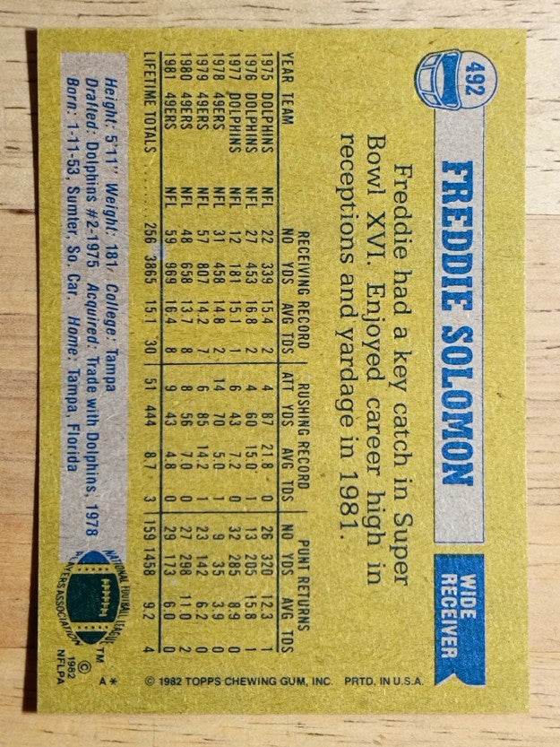 1982 Topps #492 Freddie Solomon