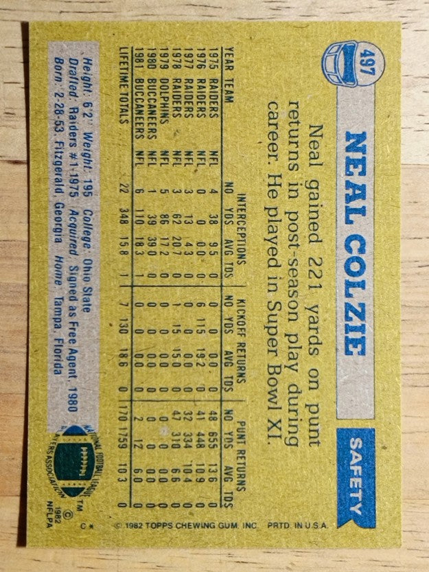 1982 Topps #497 Neal Colzie