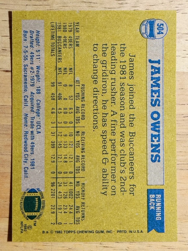 1982 Topps #504 James Owens