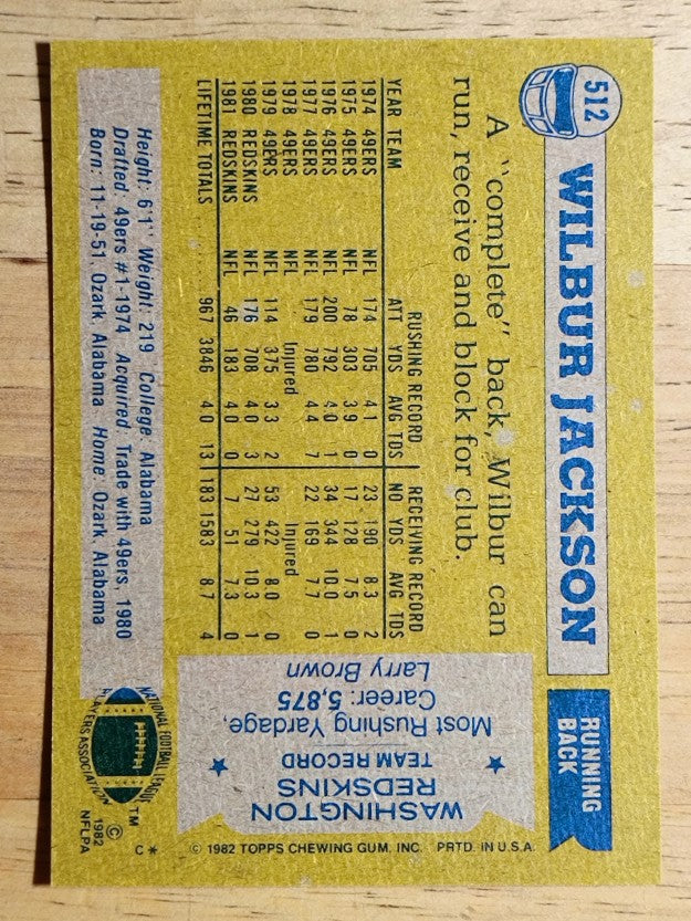 1982 Topps #512 Wilbur Jackson