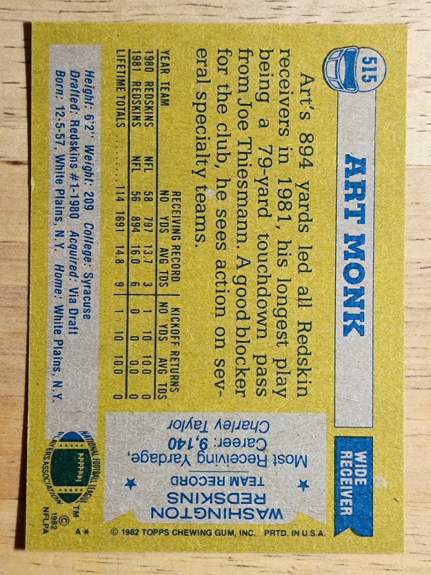 1982 Topps #515 Art Monk