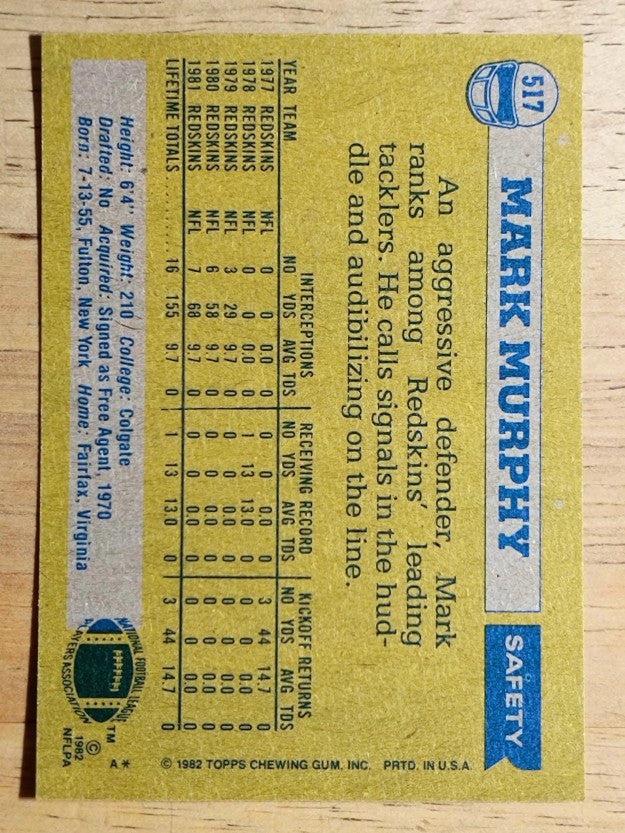1982 Topps #517 Mark Murphy