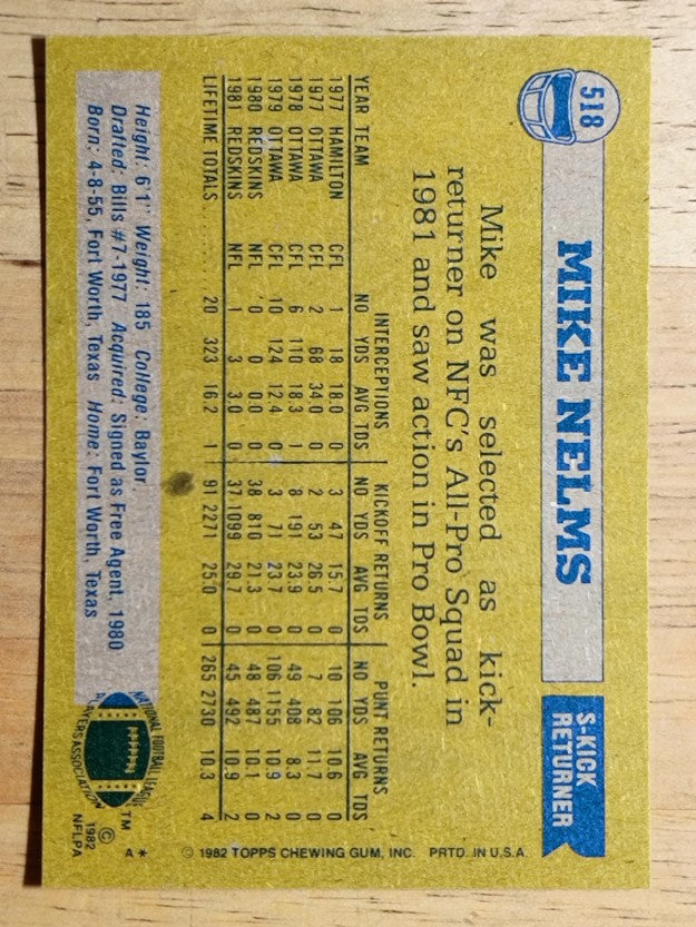 1982 Topps #518 Mike Nelms
