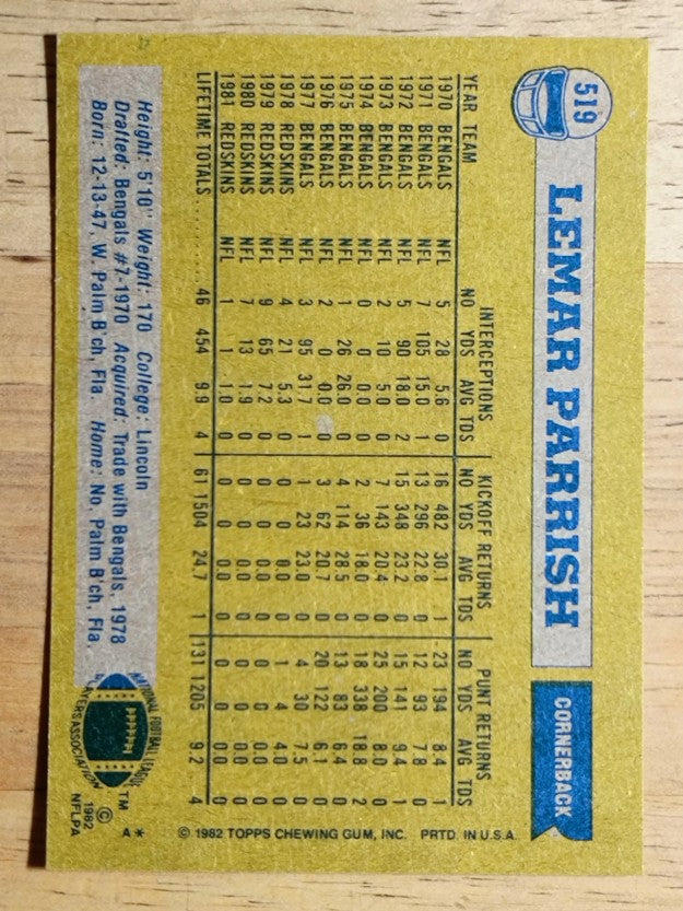 1982 Topps #519 Lemar Parrish