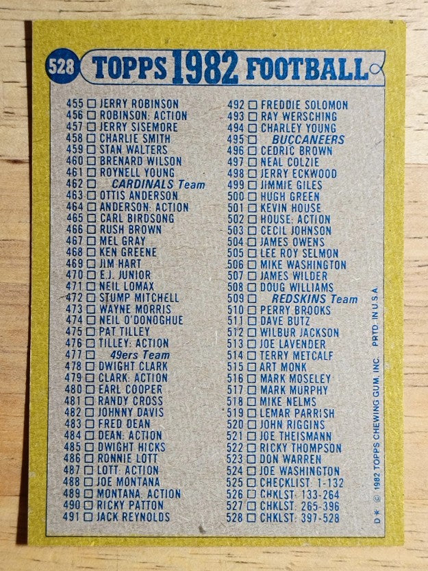 1982 Topps #528 Checklist 397-528