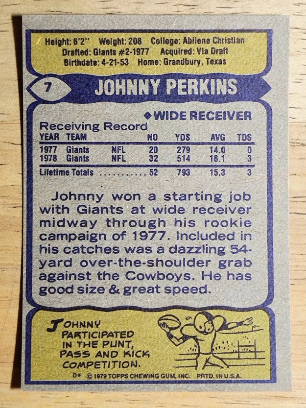 1979 Topps #7 Johnny Perkins (EXMT)