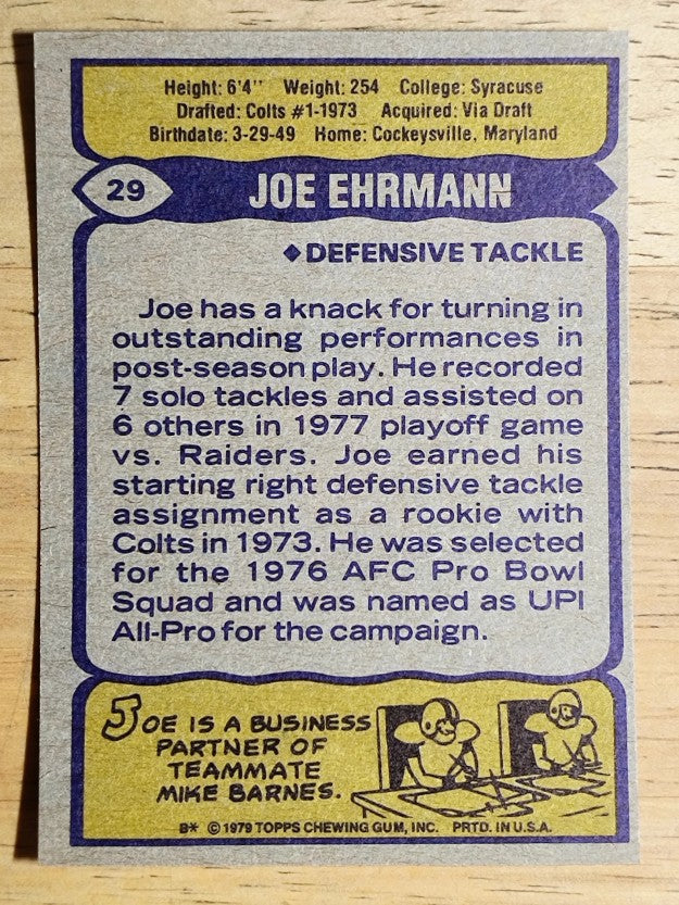 1979 Topps #29 Joe Ehrmann (NMMT)