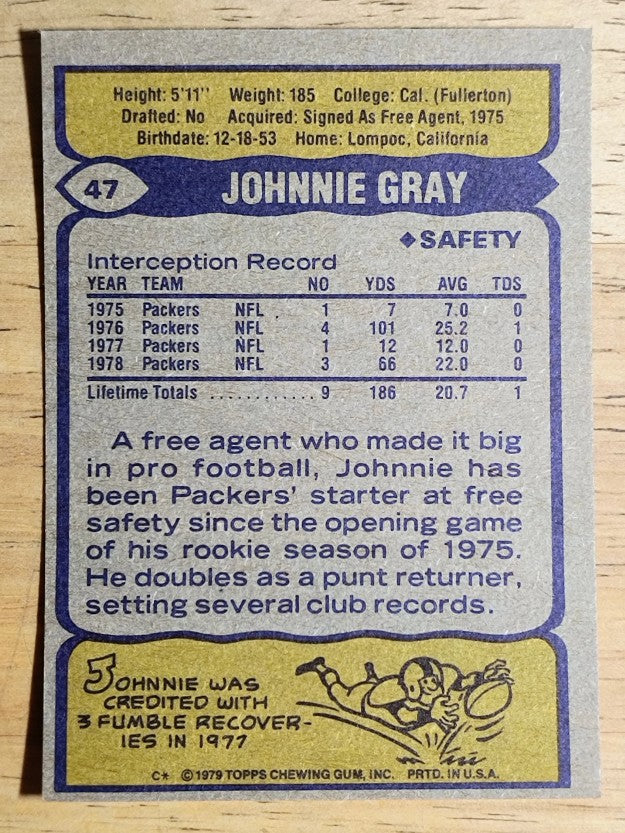 1979 Topps #47 Johnnie Gray (EX)