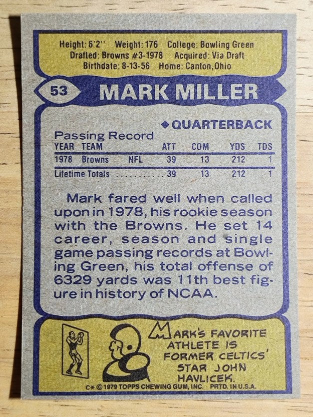 1979 Topps #53 Mark Miller QB RC (EXMT)