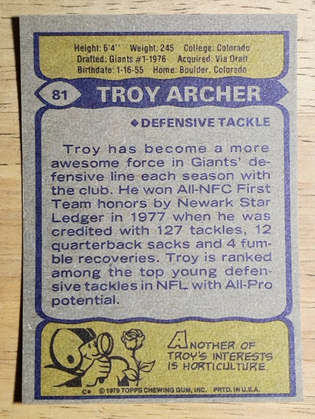 1979 Topps #81 Troy Archer (NM)