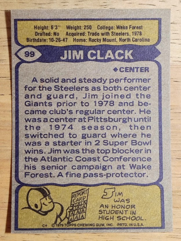 1979 Topps #99 Jim Clack RC (EX)
