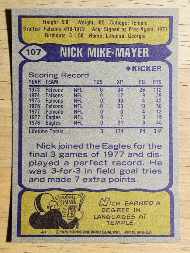 1979 Topps #107 Nick Mike-Mayer (MINT)