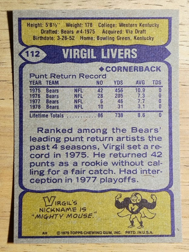 1979 Topps #112 Virgil Livers (NMMT)