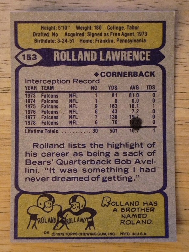 1979 Topps #153 Rolland Lawrence (EXMT)