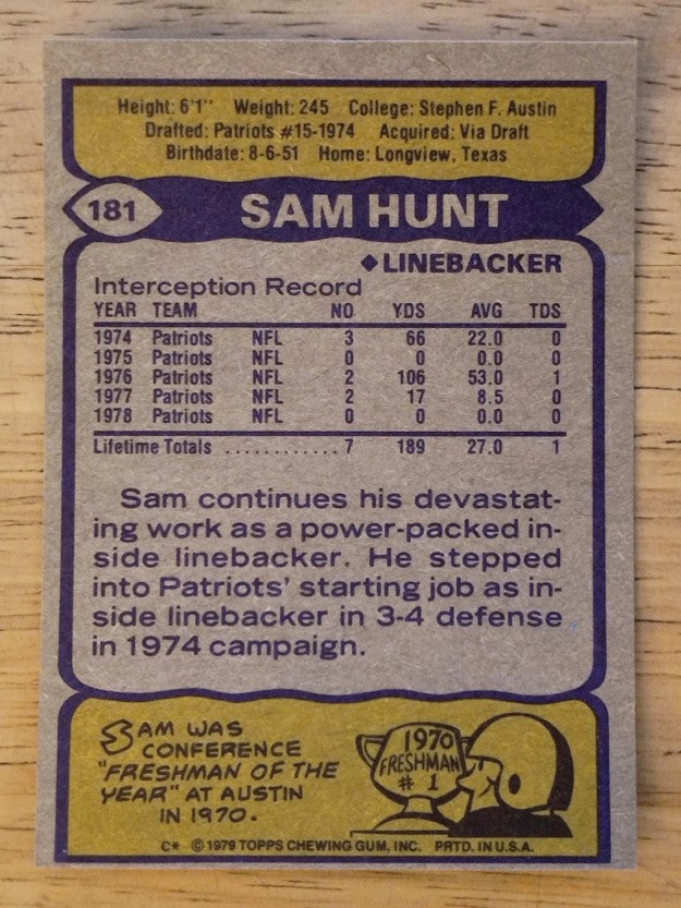 1979 Topps #181 Sam Hunt (EX)