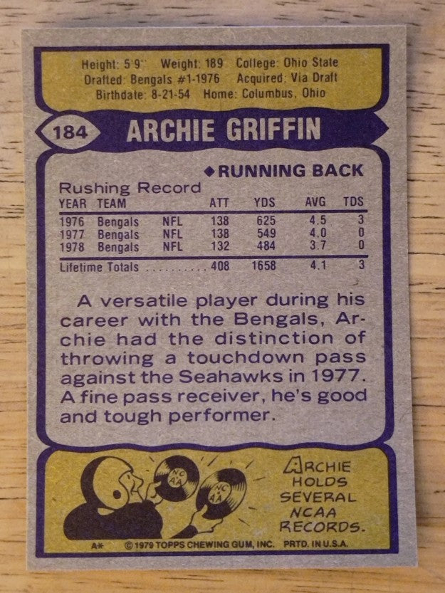 1979 Topps #184 Archie Griffin (MINT)