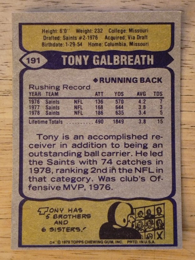 1979 Topps #191 Tony Galbreath (NM)