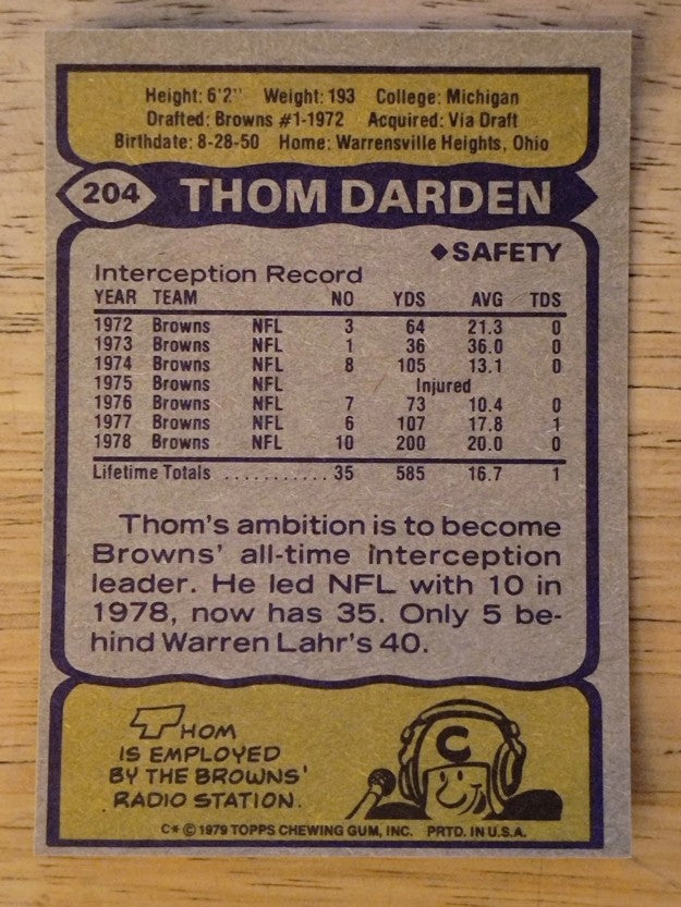 1979 Topps #204 Thom Darden AP (EXMT)