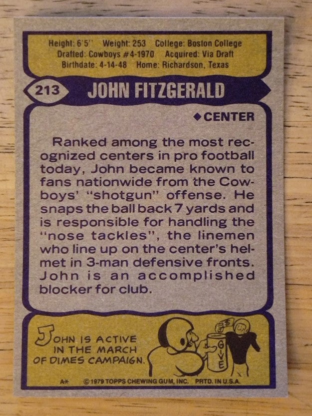 1979 Topps #213 John Fitzgerald (MINT)