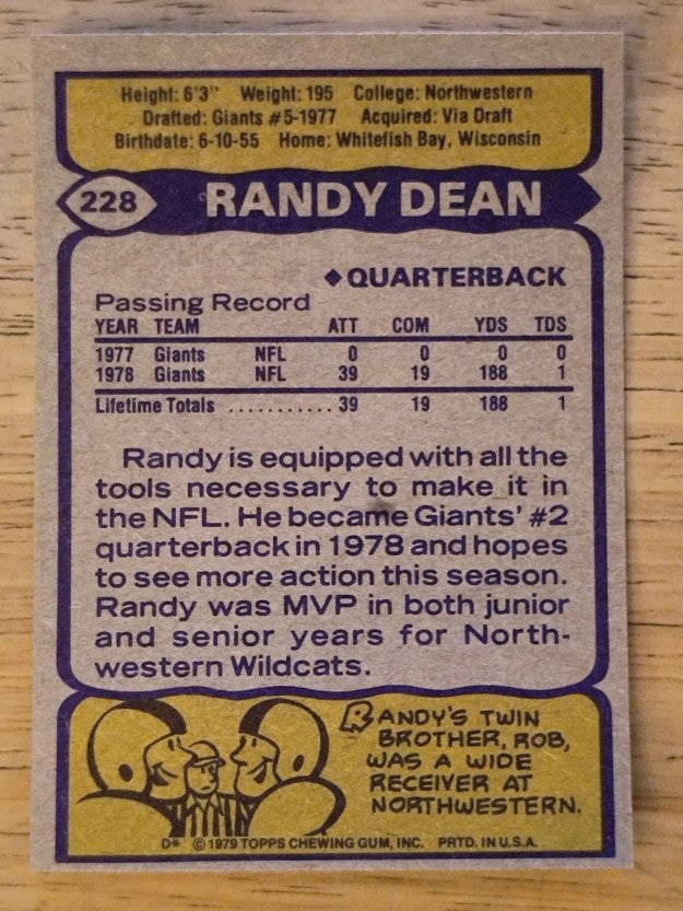 1979 Topps #228 Randy Dean RC (NMMT)
